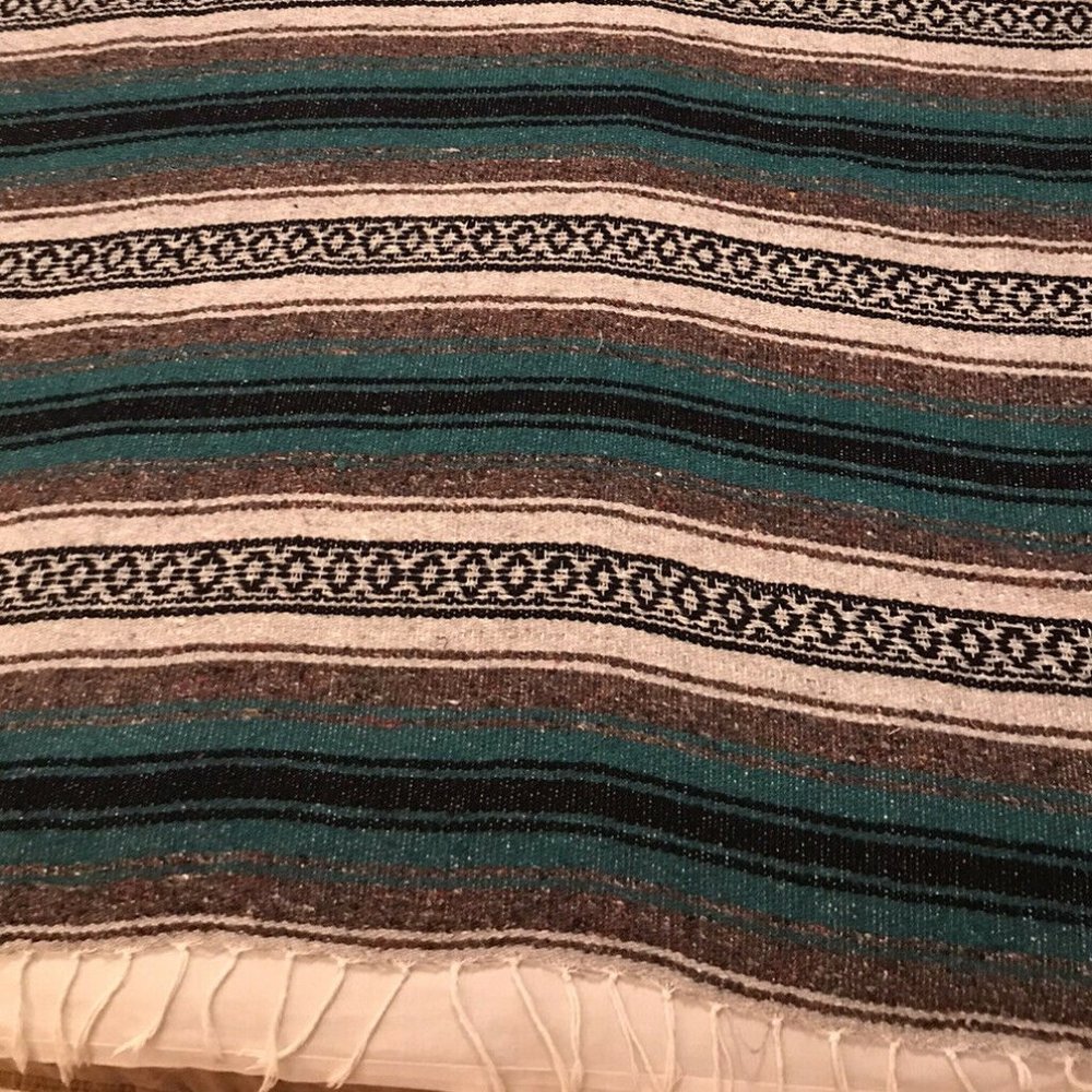 EARTH RAGZ Indian Blue Black ￼White Metallic Southwestern Throw Blanket 48”x 68”